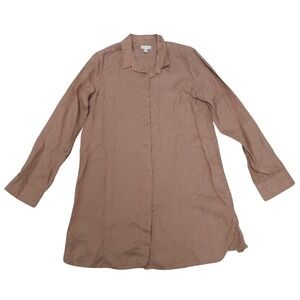 Garnet Hill Womens 100% Linen Long Sleeve Button Down Tunic Shirt Small Rose